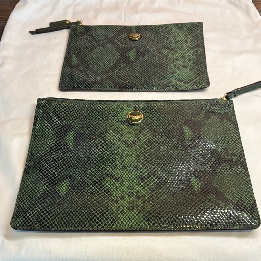 EUC. Coach Green Snakeskin Tech Pouches